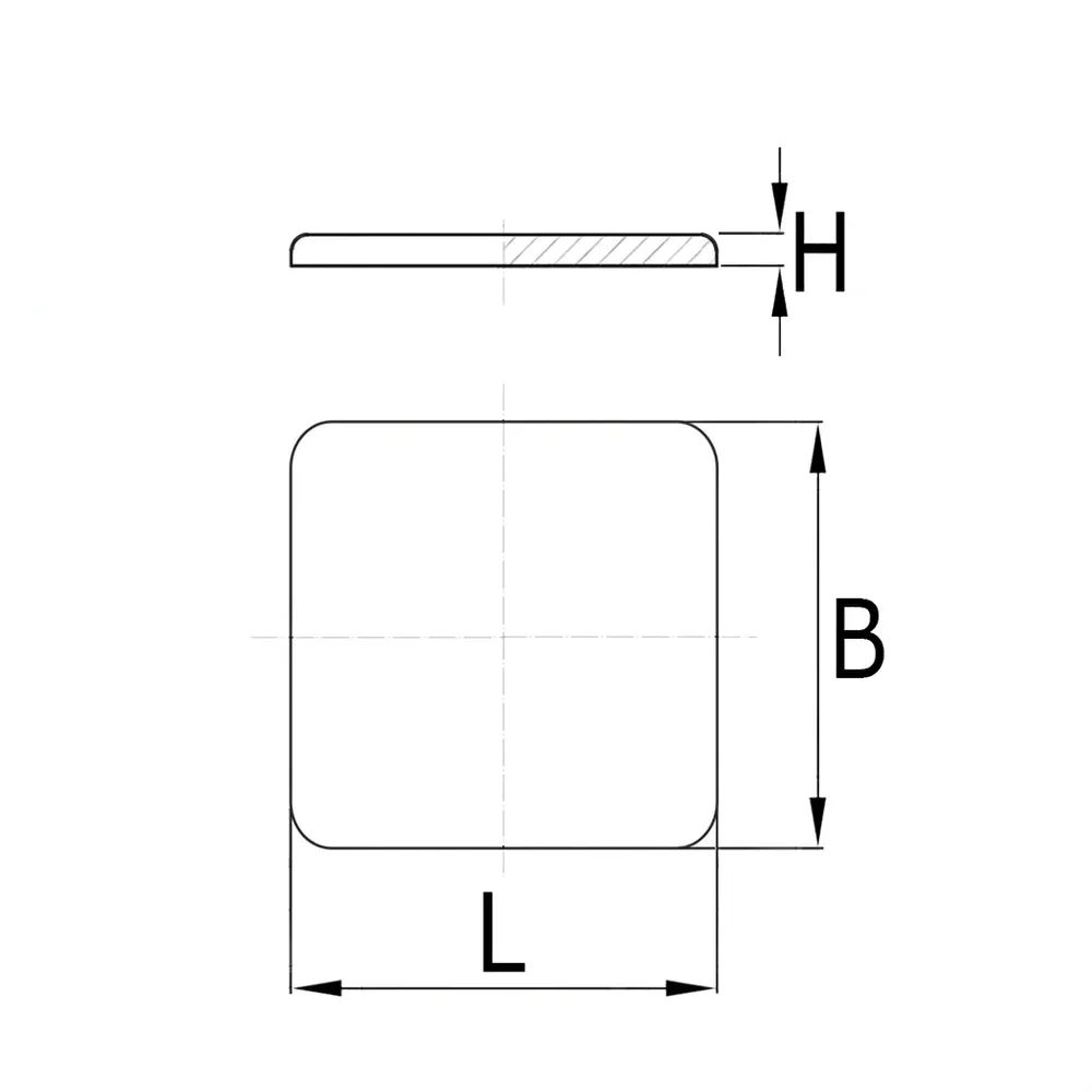Dibujo técnico: Deslizadores de teflón adhesivos - cuadrados y rectangulares