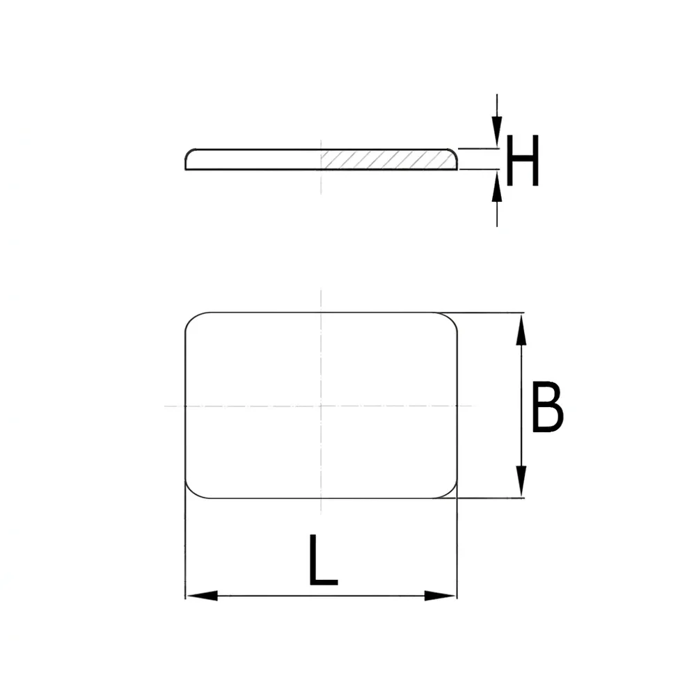 Dibujo técnico: Deslizadores de teflón adhesivos - cuadrados y rectangulares
