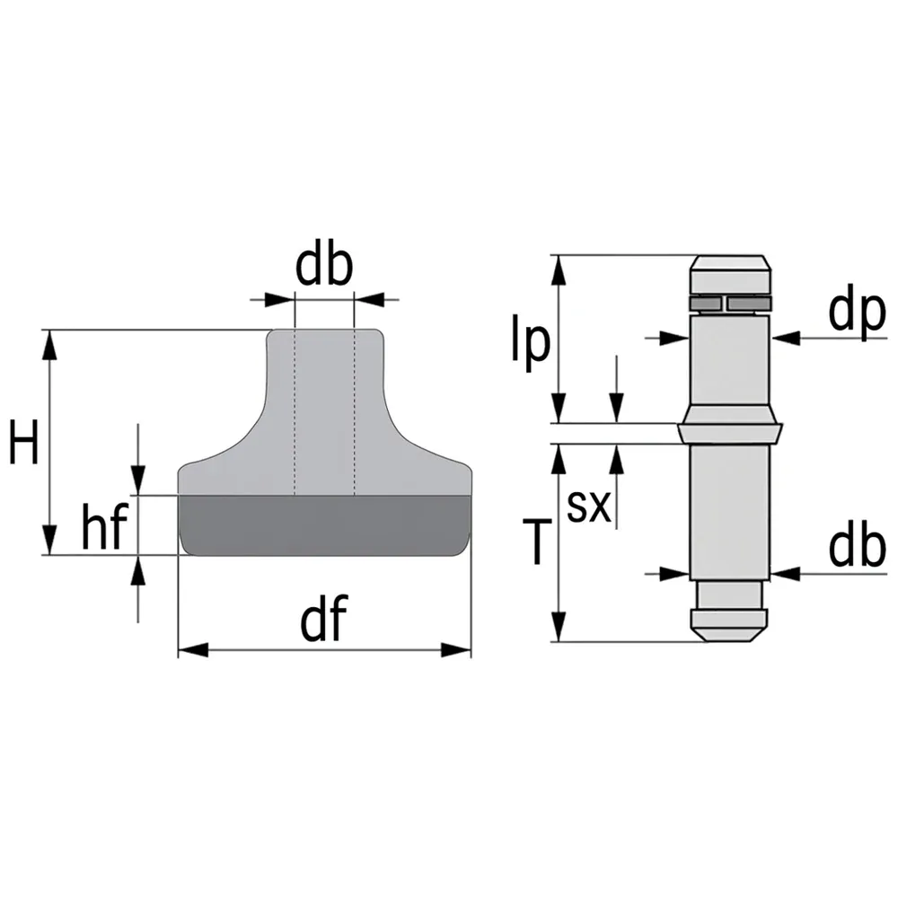 Dibujo técnico: Deslizadores para silla de oficina - forma de campana