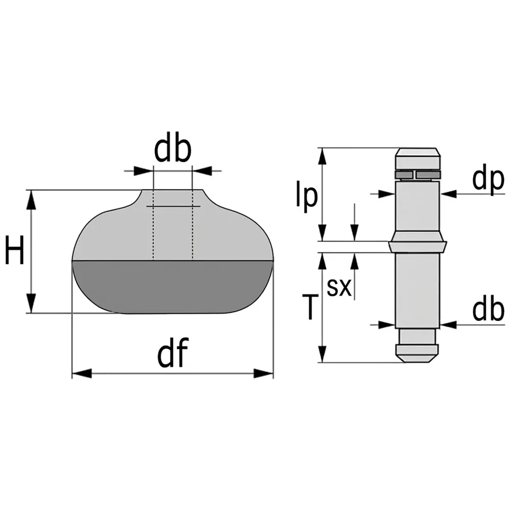 Dibujo técnico: Deslizadores para sillas de oficina - forma esférica