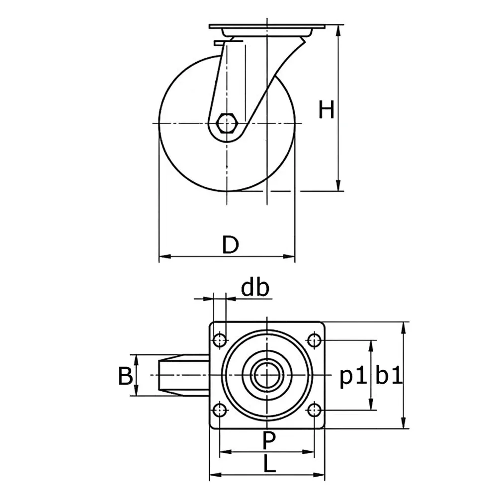 Dibujo técnico: Rueda giratoria - Placa superior - Diseño 3C