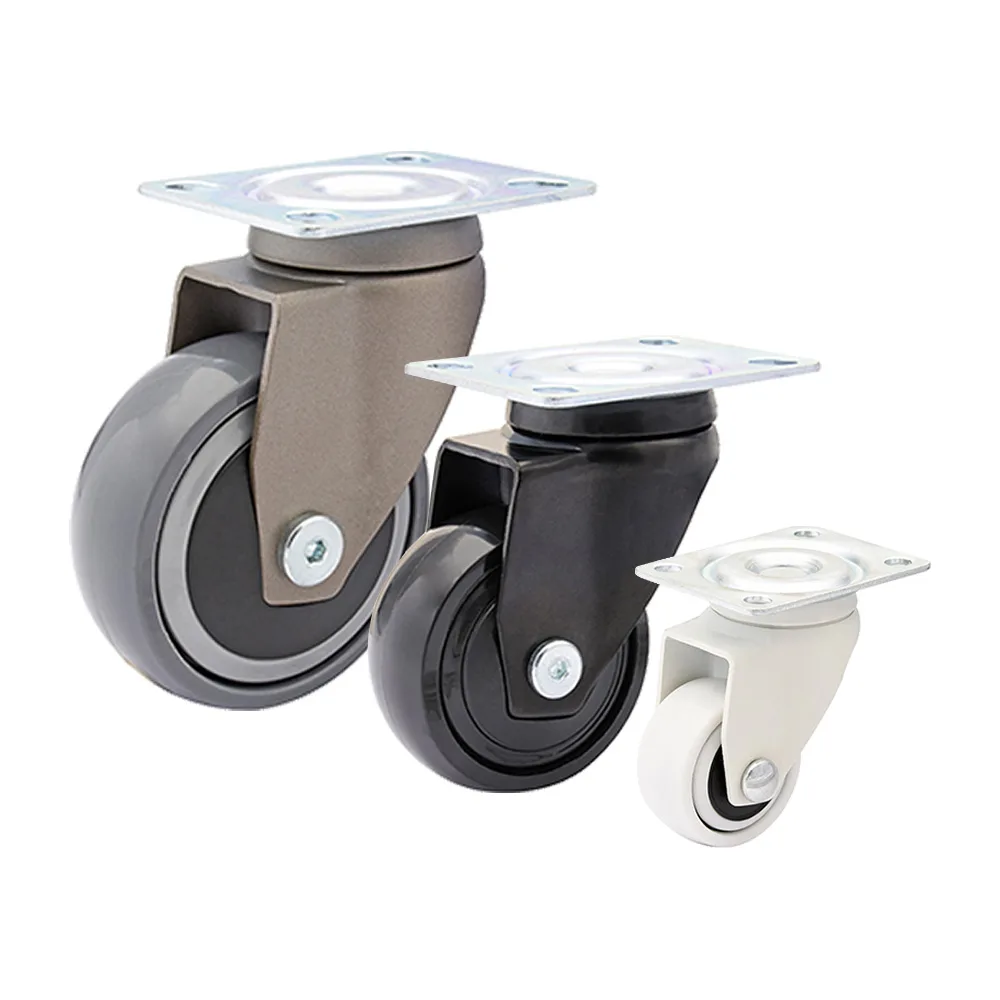 Rueda giratoria para muebles TPE Ø75mm - banda de rodadura Caucho / TPE - Rodamiento de bolas - Fijación de placa 71x59mm - Antracita imagen 2