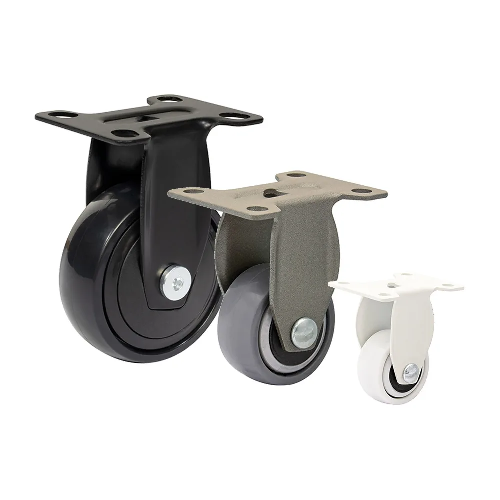 Rueda de mueble giratoria TPE Ø75mm - banda de rodadura Caucho / TPE - Rodamiento de bolas - Fijación de placa 71x59mm - Negro imagen 2