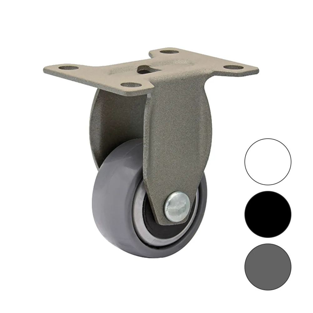 Rueda de mueble giratoria TPE Ø75mm - banda de rodadura Caucho / TPE - Rodamiento de bolas - Fijación de placa 71x59mm - Negro
