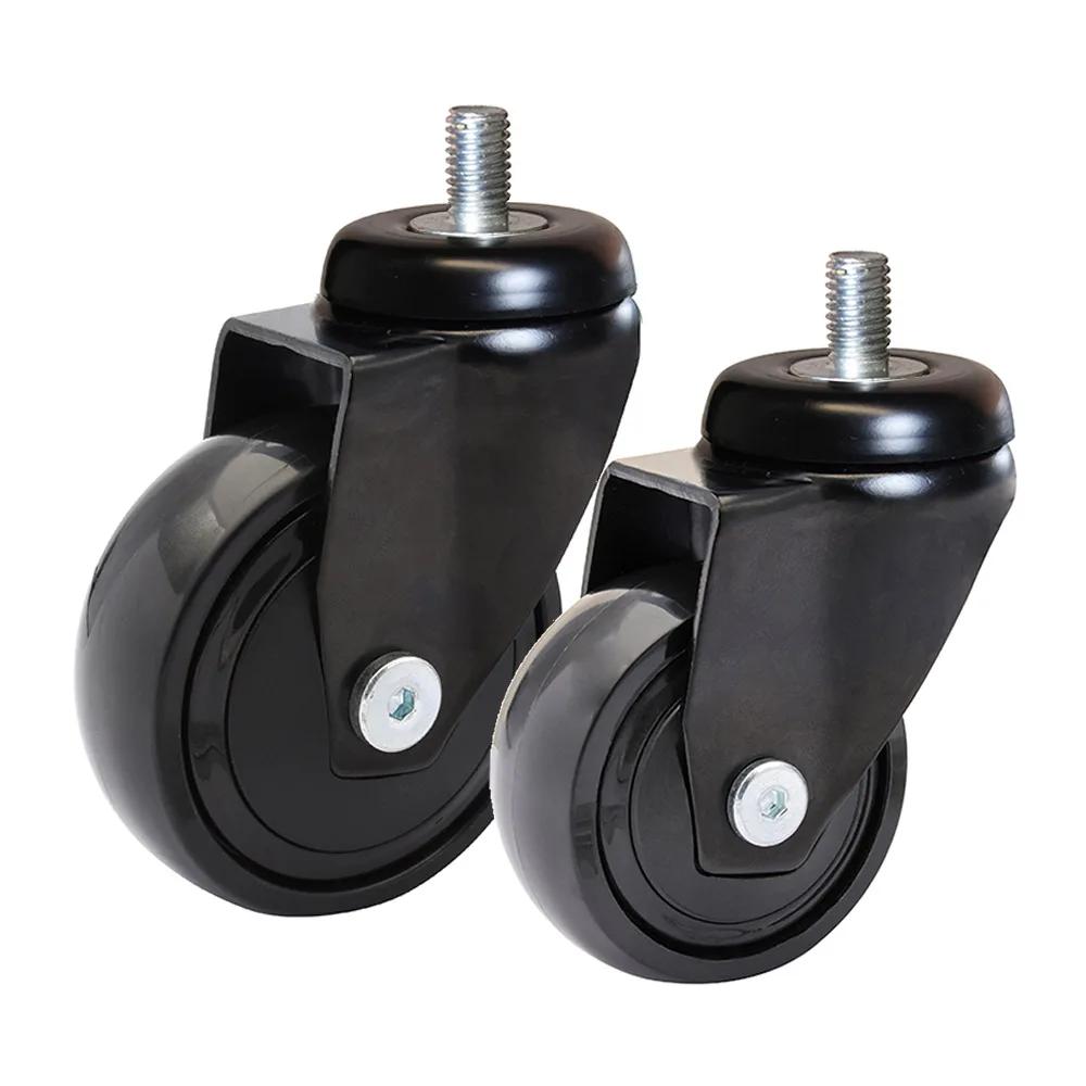 Rueda giratoria para mueble TPE Ø75mm - banda de rodadura Caucho / TPE - Rodamiento de bolas - Espiga roscada M10x16mm - Negro imagen 2