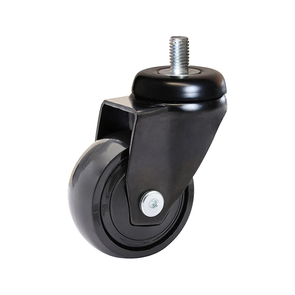 Rueda giratoria para mueble TPE Ø75mm - banda de rodadura Caucho / TPE - Rodamiento de bolas - Espiga roscada M10x16mm - Negro