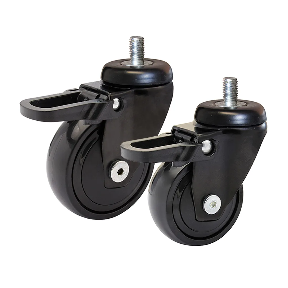 Rueda de mueble giratoria con freno TPE Ø75mm - banda de rodadura Caucho / TPE - Rodamiento de bolas - Espiga roscada M10x16mm - Negro imagen 2