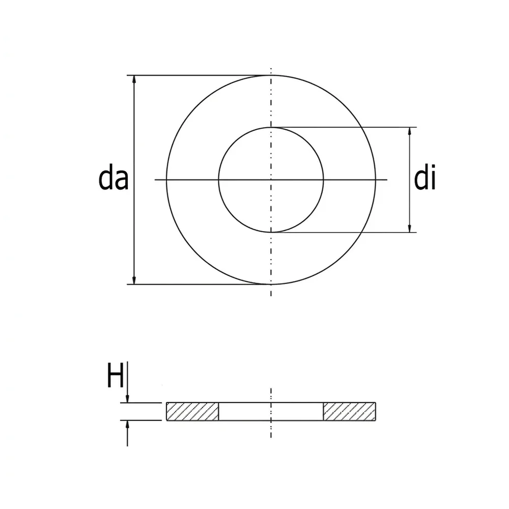 Plano acotado Arandela plana de caucho CR Ø10.0x1.0 - perforación Ø5.3mm - DIN125 - M5 - Negro