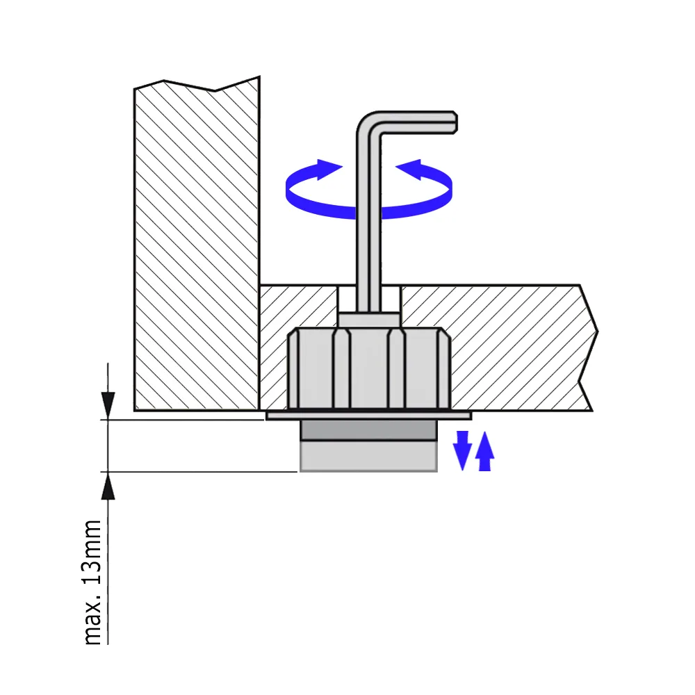 Pata de mueble ajustable - empotrable - regulación superior