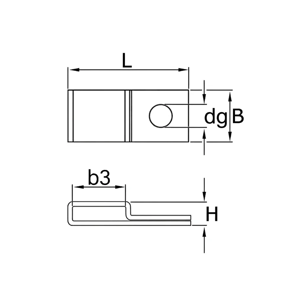 Dibujo técnico: Soporte para bridas - Forma en P - Acero inoxidable