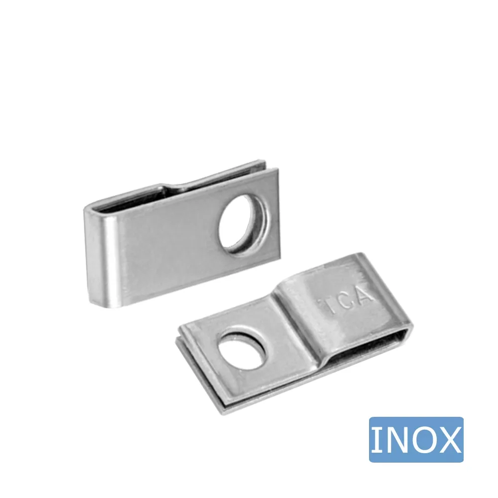 Soporte para bridas atornillable 23x10mm - en forma de P - máx. 10mm - orificio Ø4mm - envasado por 100 - Acero inoxidable A4 (AISI 316)