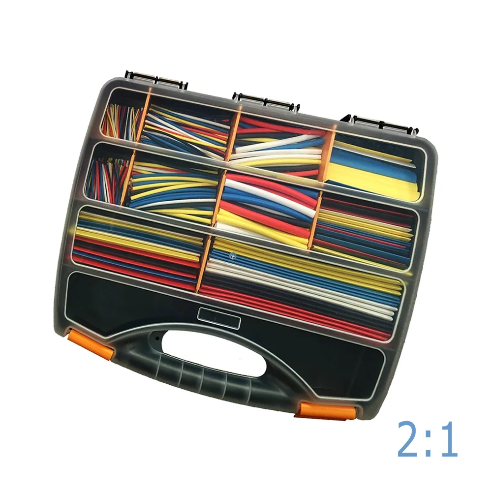 Funda termorretráctil 2:1 de pared fina PO-X - surtido negro - caja resellable de 170 piezas
