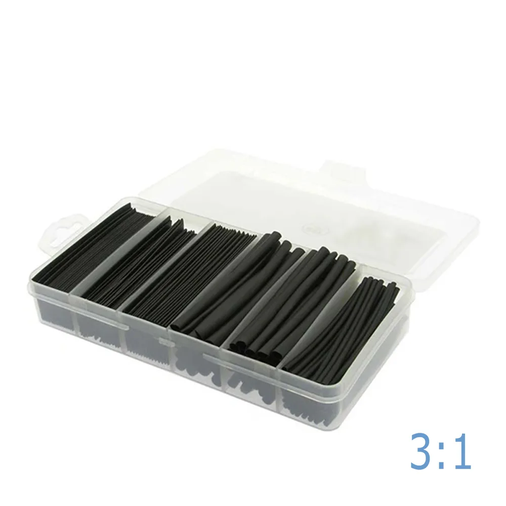 Tubo termorretráctil 3:1 pared fina con adhesivo PO-X - gama negra - caja resellable de 87 piezas