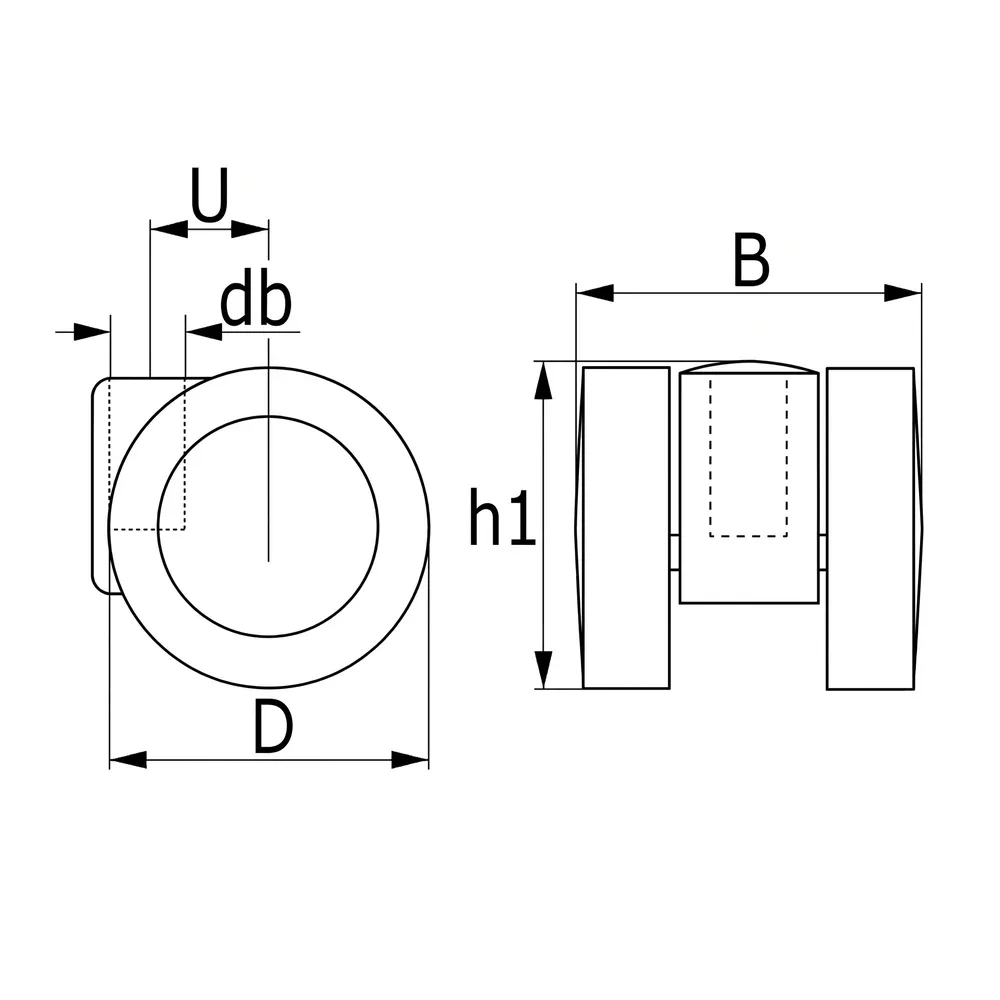 Dibujo técnico: Rueda doble de mueble PU - Ø36 - gris y negro