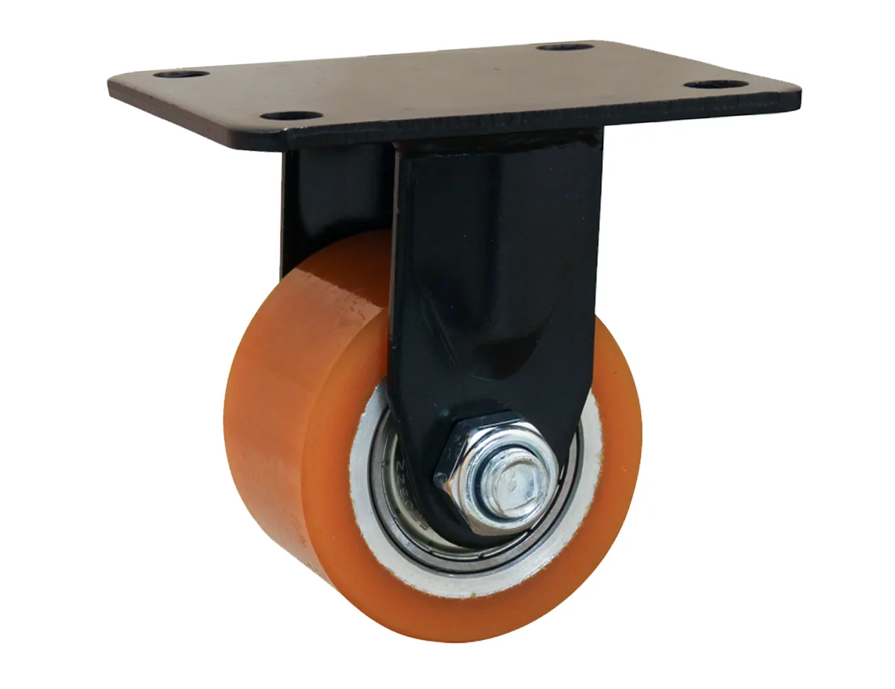 2 Rueda mini de carga pesada fija con platina – Rueda mini de carga pesada naranja PU - 450kg - horquilla negra