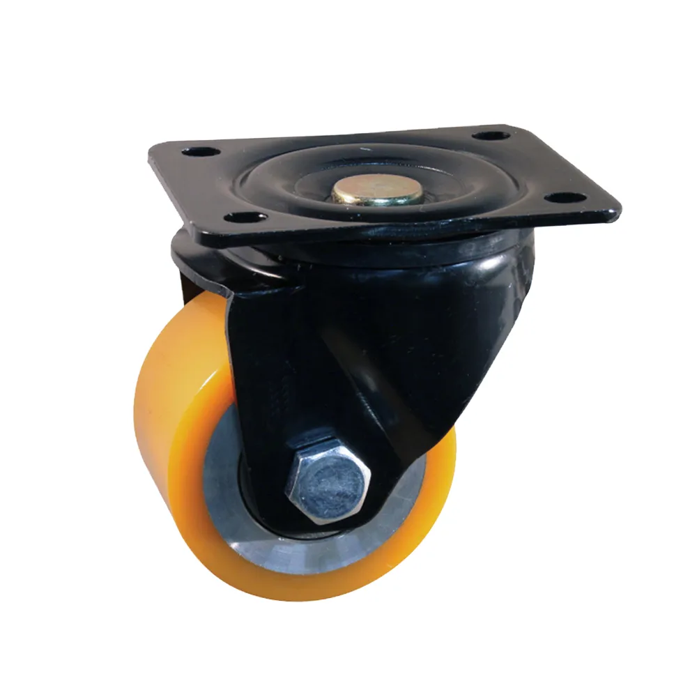 Rueda de aparato giratoria mini Ø65mm - banda de rodadura PU / TPU - carga pesada - Rodamiento de bolas - Fijación de placa 105x85mm - Acero