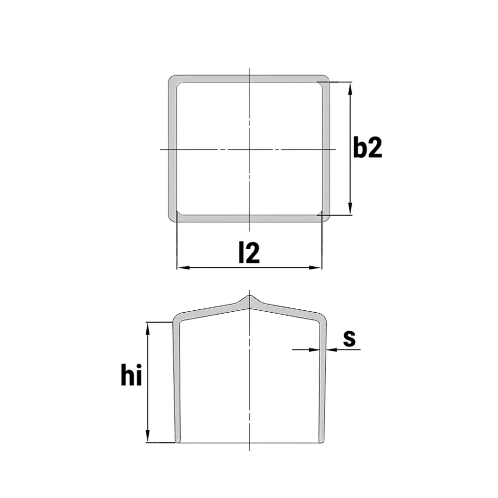 Plano acotado Tapón envolvente flexible cuadrado PVC-P 12x12mm - L=20mm - Negro