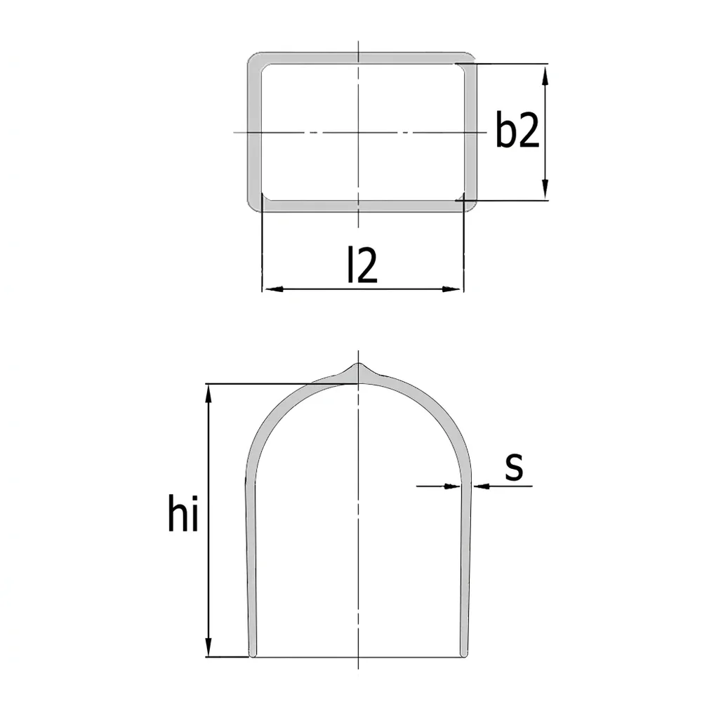 Plano acotado Tapón flexible rectangular PVC-P - 18.0x2.5- L=15mm - redondeado - Negro