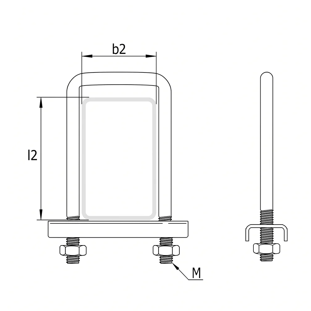 Plano acotado Perno en U modelo 4 - 100x40mm - M6 - Acero inoxidable A2 (AISI 304)