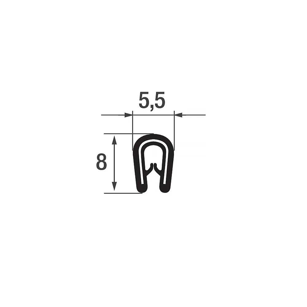 Perfil de protección de bordes 8x5,5mm - PVC con inserto de acero - rango de sujeción 0,8-1,5mm