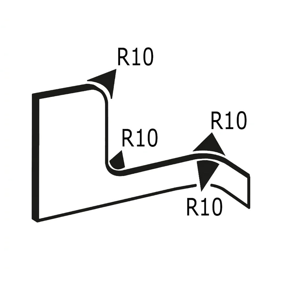 Plano de dimensiones Perfil de protección de bordes 9x6mm - PVC con alma de acero - rango de sujeción 1-2mm