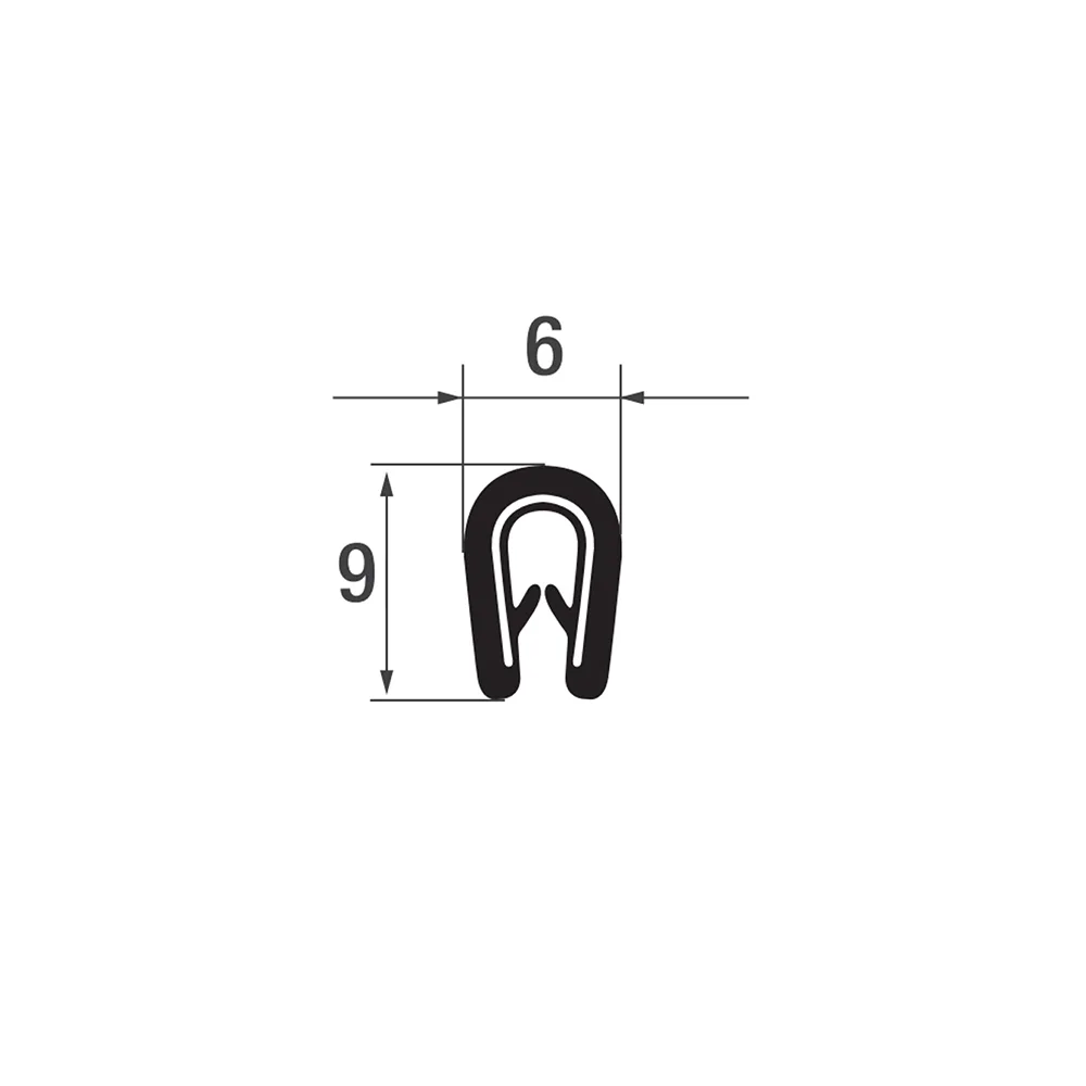 Perfil de protección de bordes 9x6mm - PVC con alma de acero - rango de sujeción 1-2mm