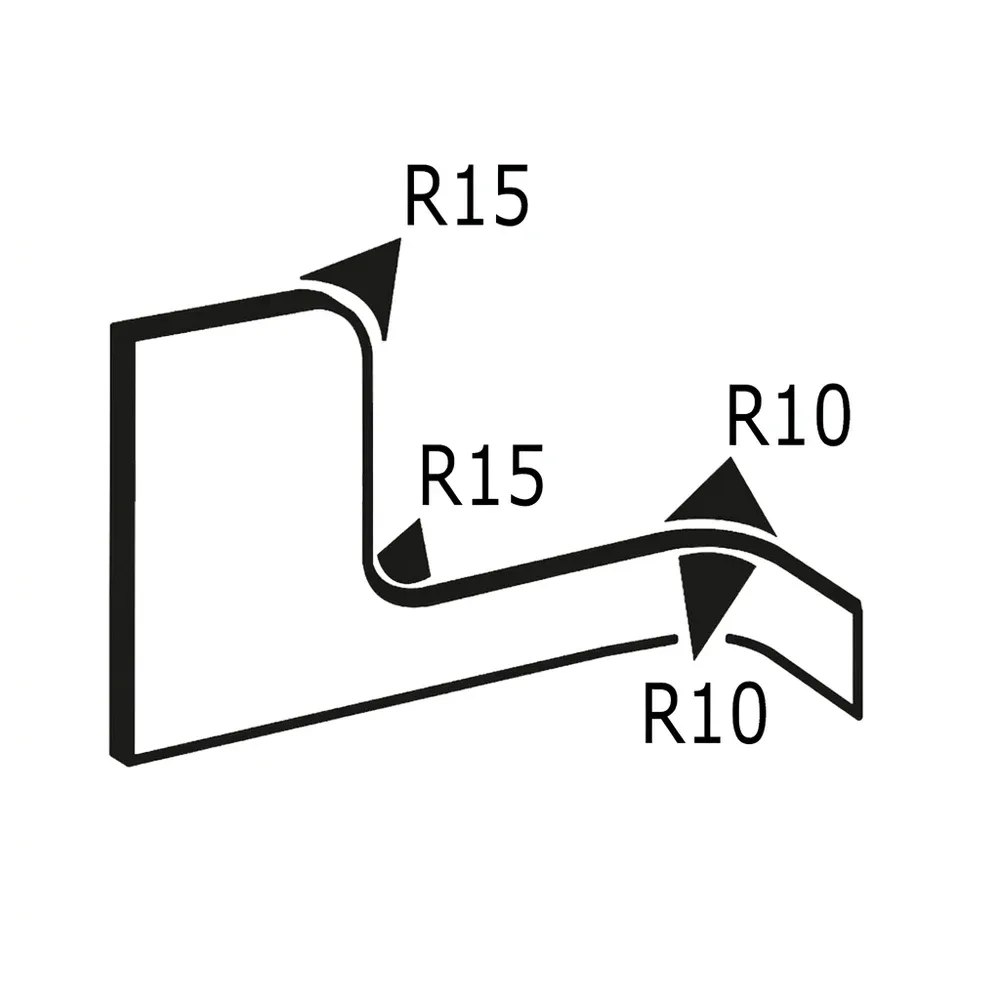 Dibujo técnico: Perfil de protección de cantos 9,5x6,5mm - PVC con inserto de acero - rango de sujeción 1-2mm