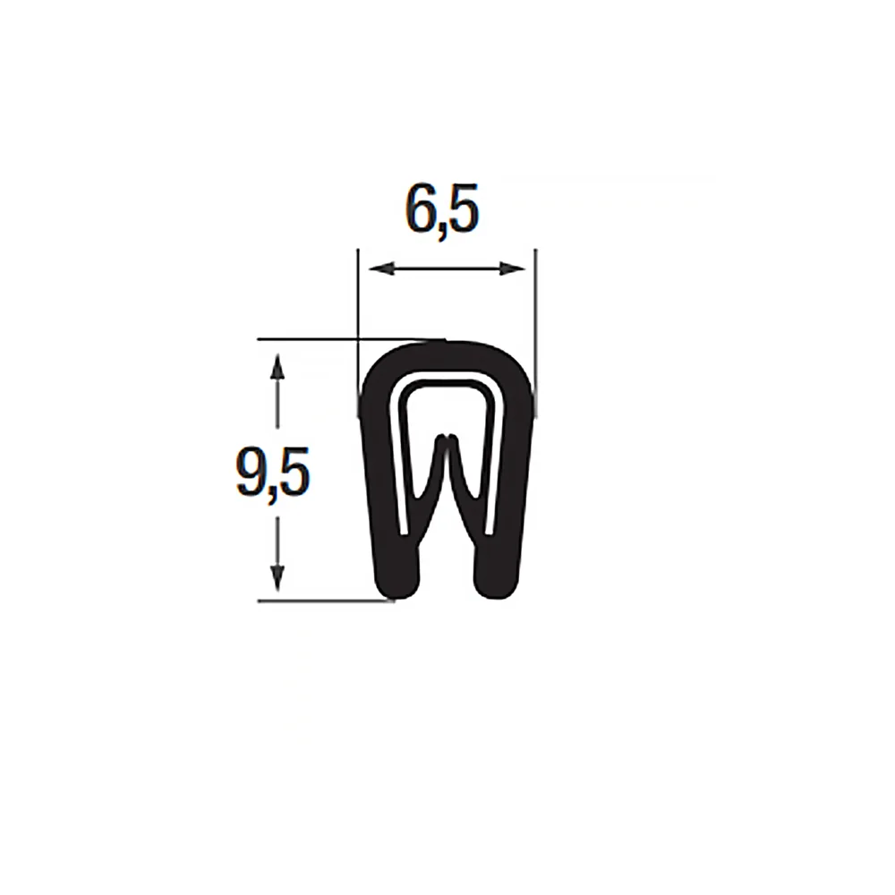 Perfil de protección de cantos 9,5x6,5mm - PVC con inserto de acero - rango de sujeción 1-2mm