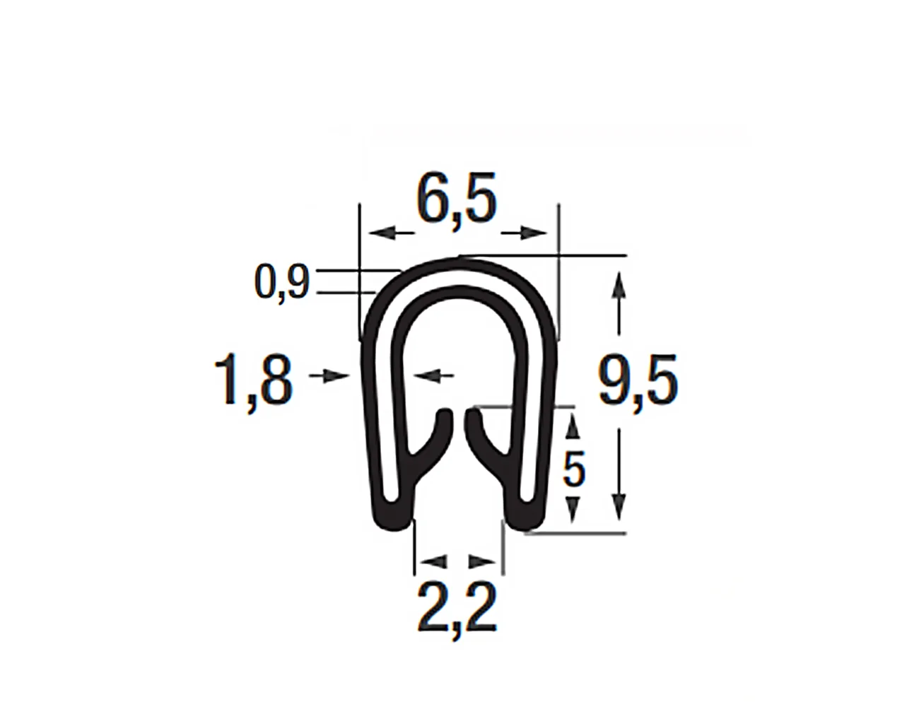 Perfil de protección de bordes 9,5x6,5mm - PVC con alma de POM - rango de sujeción 1-2mm – Perfiles de protección de bordes - autofijante