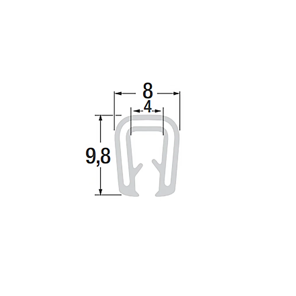 Perfil de protección de cantos 9.8x8mm - rango de sujeción 2.0-3.0mm - 60 Shore A - 50 metros - Negro