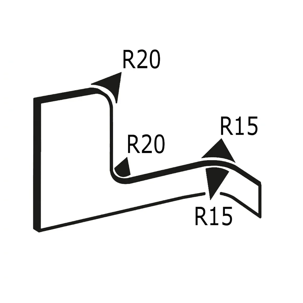 Dibujo técnico: Perfil de protección de bordes 11,4x9mm - PVC con alma de acero - rango de sujeción 2-4mm