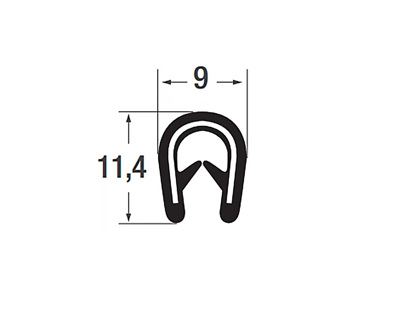 Perfil de protección de bordes 11,4x9mm - PVC con alma de acero - rango de sujeción 2-4mm – Perfiles de protección de bordes - autofijante