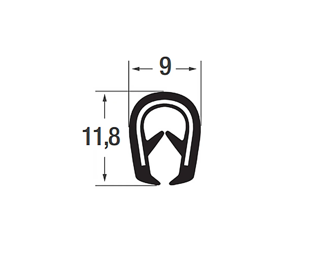 Perfil de protección de bordes 11,8x9mm - PVC con inserto de acero - rango de sujeción 1-3mm – Perfiles de protección de bordes - autofijante
