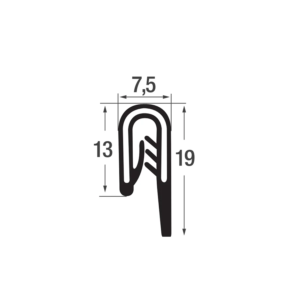 Perfil de protección de bordes 13/19x7,5mm - PVC con núcleo de acero - rango de sujeción 1,5-2mm