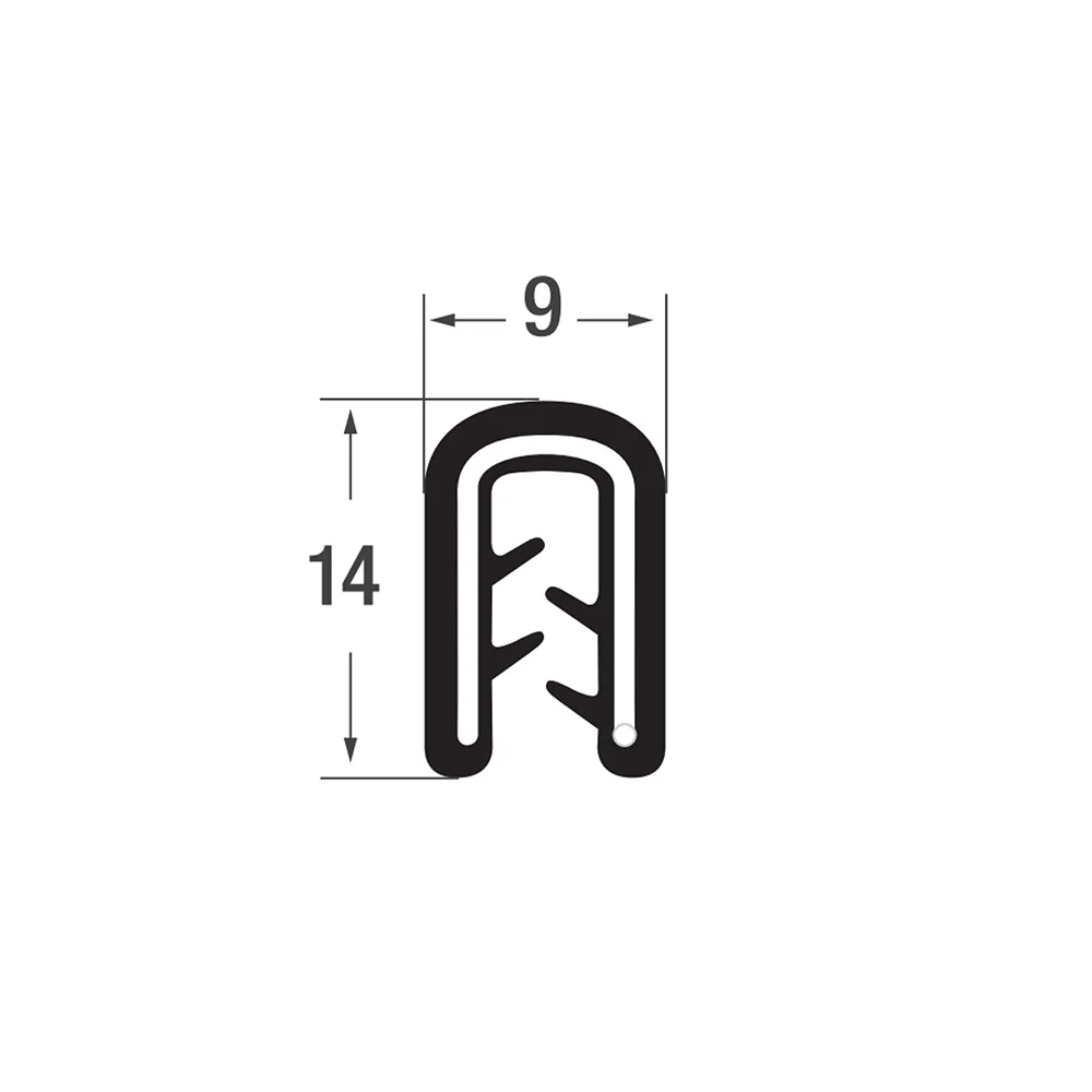 Perfil de borde de sujeción PVC 14x9mm - rango de sujeción 1.0-2.5mm - 100 metros - Negro
