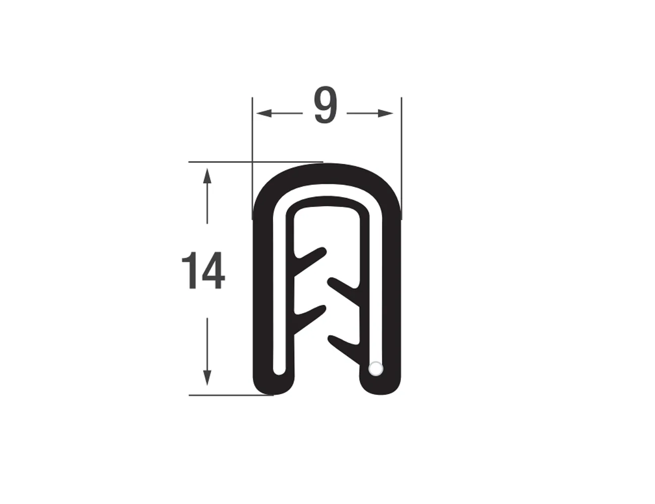 Perfil de borde de sujeción 14x9mm - PVC con inserto de acero - rango de sujeción 1-2,5mm – Perfiles de protección de bordes - autofijante