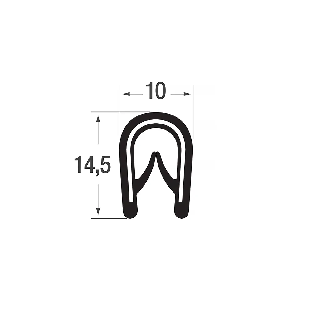 Perfil de borde de sujeción PVC 14.5x10mm - rango de sujeción 1.0-4.0mm - 100 metros - Blanco