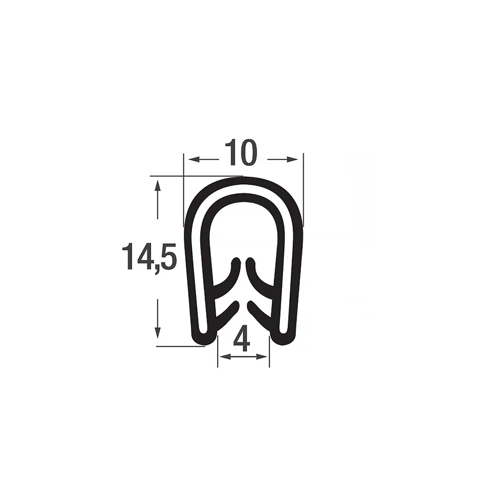 Perfil de borde de sujeción PVC 14x10.0mm - rango de sujeción 1.0-4.0mm - 50 metros - Negro