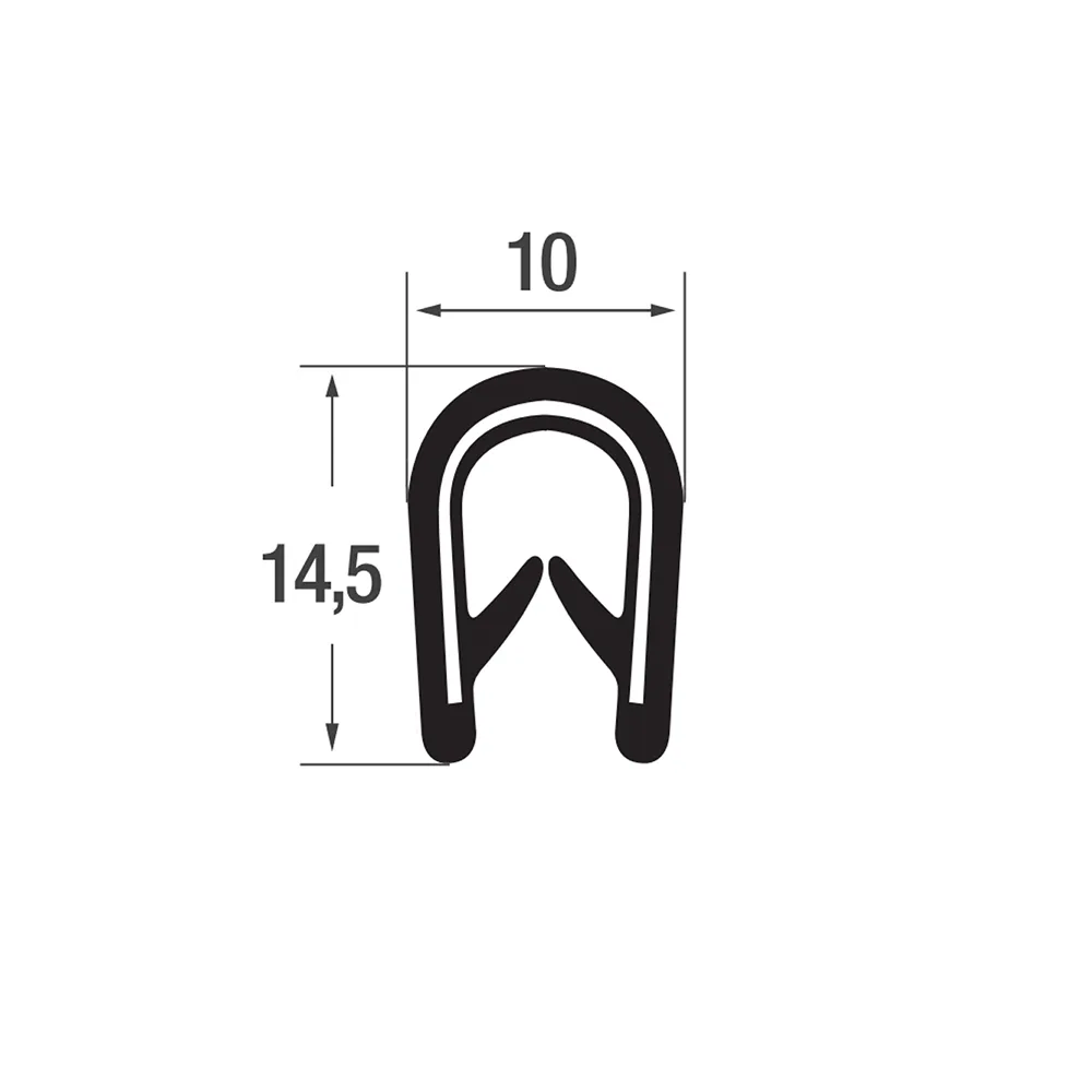 Perfil de borde de sujeción EPDM 14.5x10mm - rango de sujeción 1.0-4.0mm - 25 metros - Negro