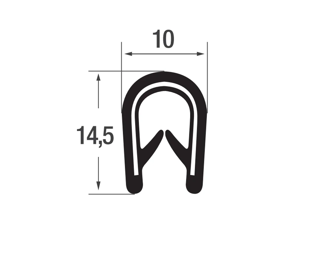 Perfil de borde de sujeción 14,5x10mm - EPDM con inserto metálico - rango de sujeción 1-4mm – Perfiles de protección de bordes - autofijante