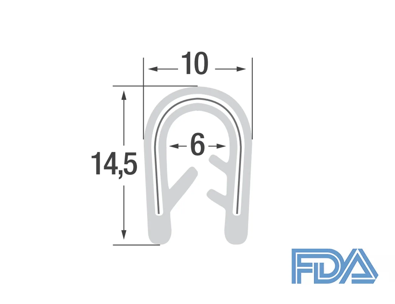 Perfil de protección de bordes 14,5x10mm - Silicona FDA 60 Shore con inserto metálico - rango de sujeción 2-4mm – Perfiles de protección de bordes - autofijante