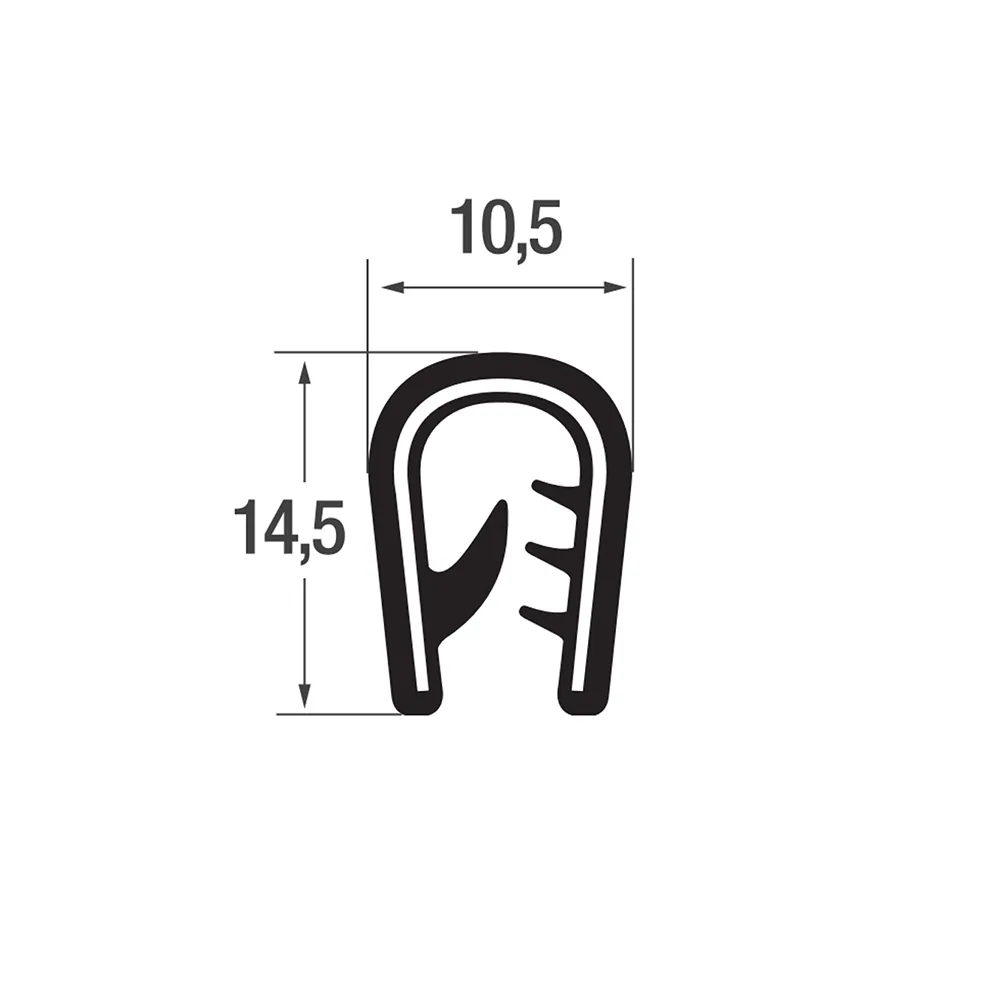 Perfil de protección de bordes 14,5x10,5mm - PVC con inserto de acero - rango de sujeción 2-5mm