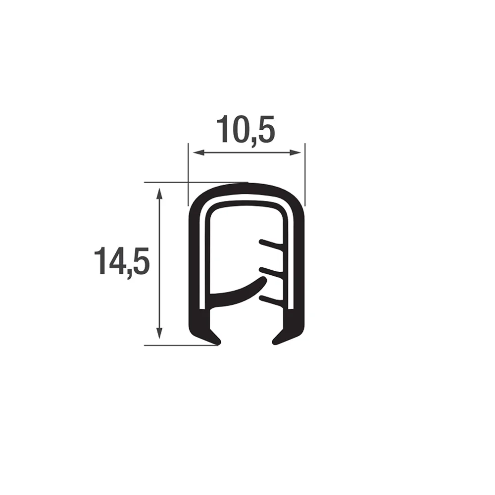 Perfil de protección de bordes PVC 14.5x10.5mm - rango de sujeción 2.0-5.0mm - 100 metros - Negro