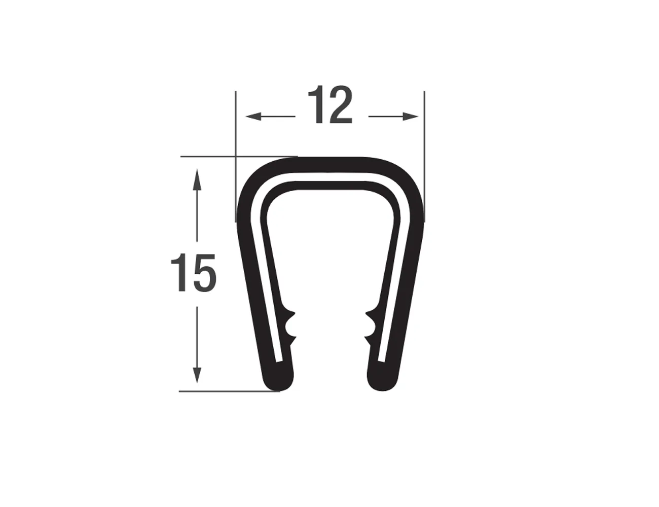 Perfil de borde de sujeción 15x12mm - PVC con inserto de acero - rango de sujeción 6-10mm – Perfiles de protección de bordes - autofijante