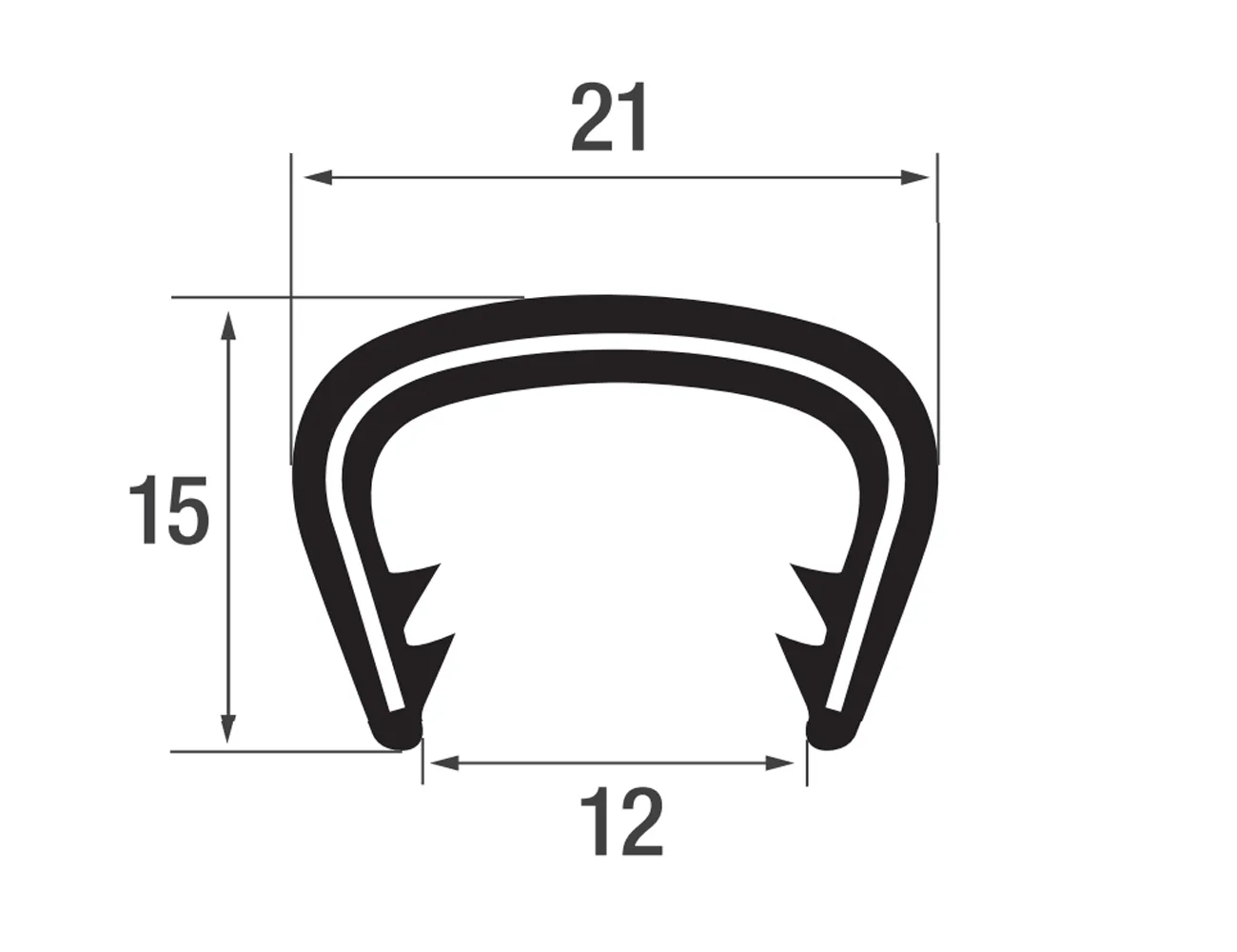 Perfil de protección de bordes 15x21mm - PVC con alma de acero - rango de sujeción 13-16mm – Perfiles de protección de bordes - autofijante