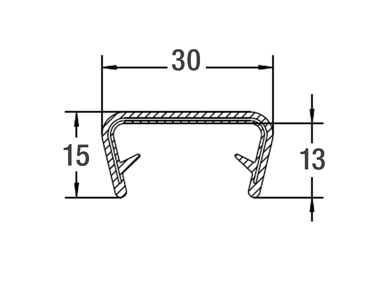 Perfil de borde de sujeción 15x30mm - PVC con inserto de acero - rango de sujeción 20-23mm – Perfiles de protección de bordes - autofijante