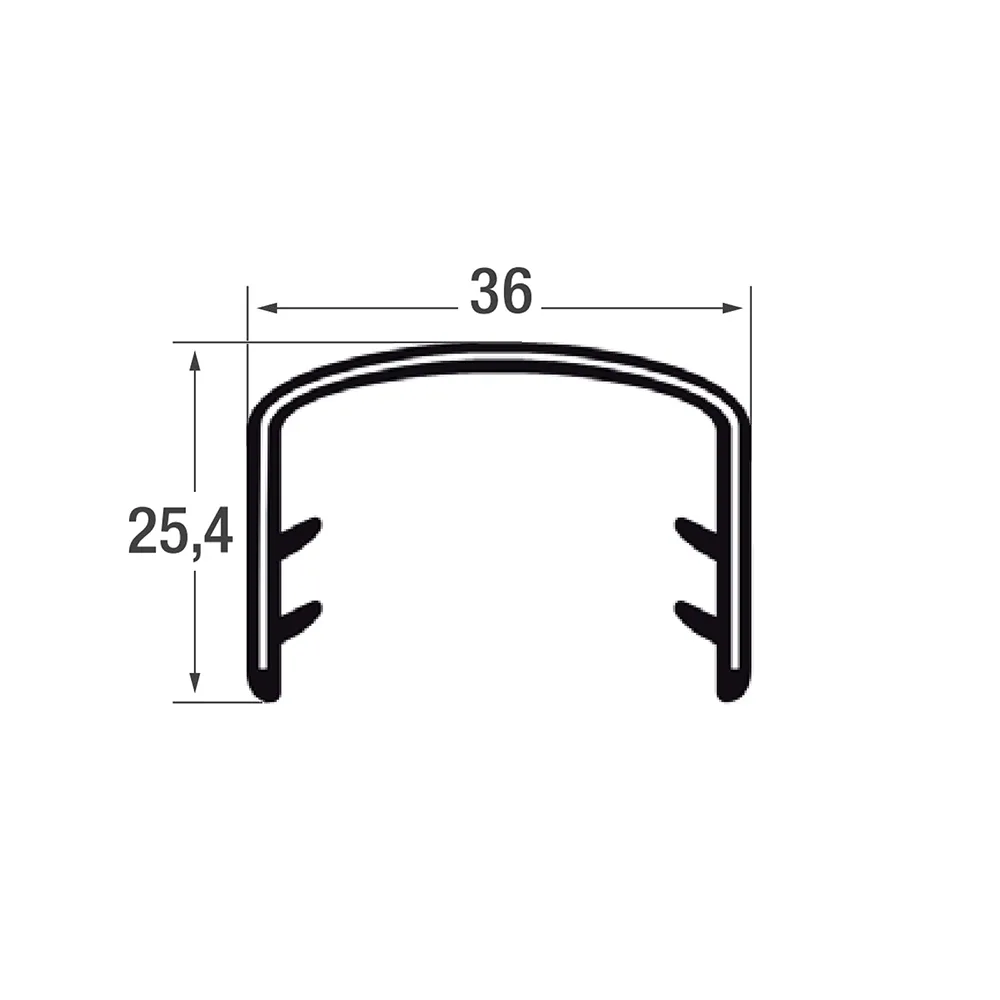 Perfil de borde de sujeción 25,4x36mm - PVC con inserto de acero - rango de sujeción 28-32mm