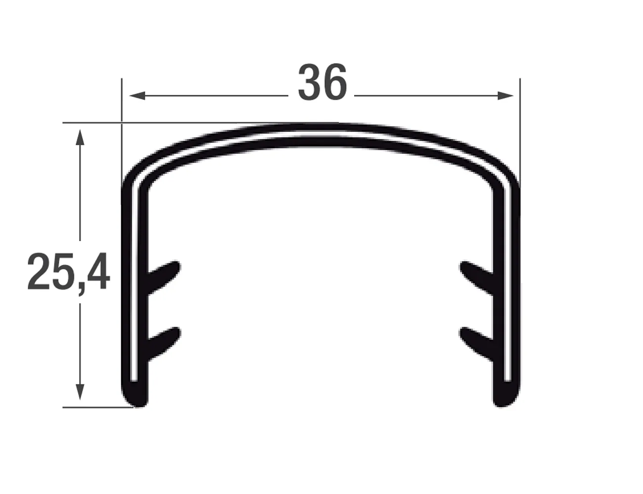 Perfil de borde de sujeción 25,4x36mm - PVC con inserto de acero - rango de sujeción 28-32mm – Perfiles de protección de bordes - autofijante