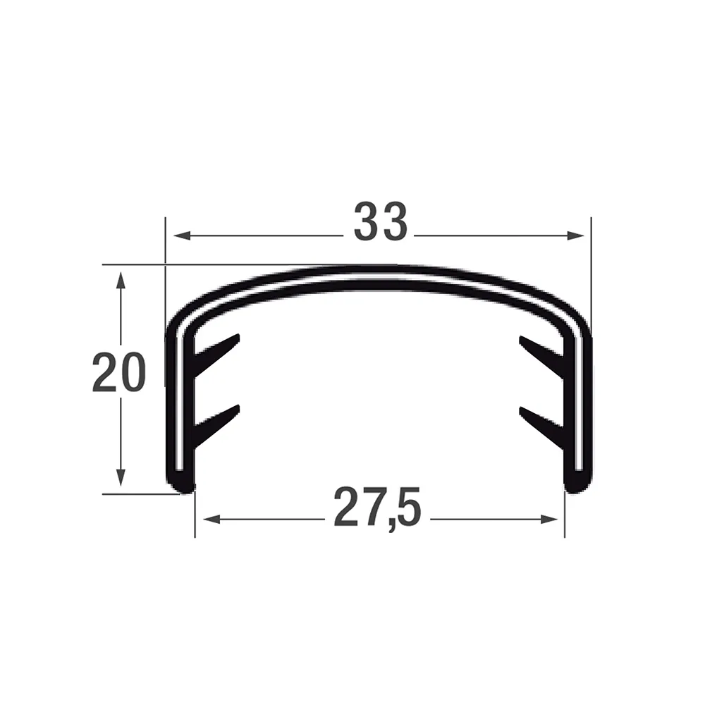 Perfil de borde de sujeción 20x33mm - PVC con inserto de acero - rango de sujeción 24-27mm