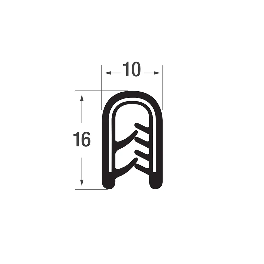 Perfil de borde de sujeción 16x10mm - PVC con inserto de acero - rango de sujeción 1-4mm